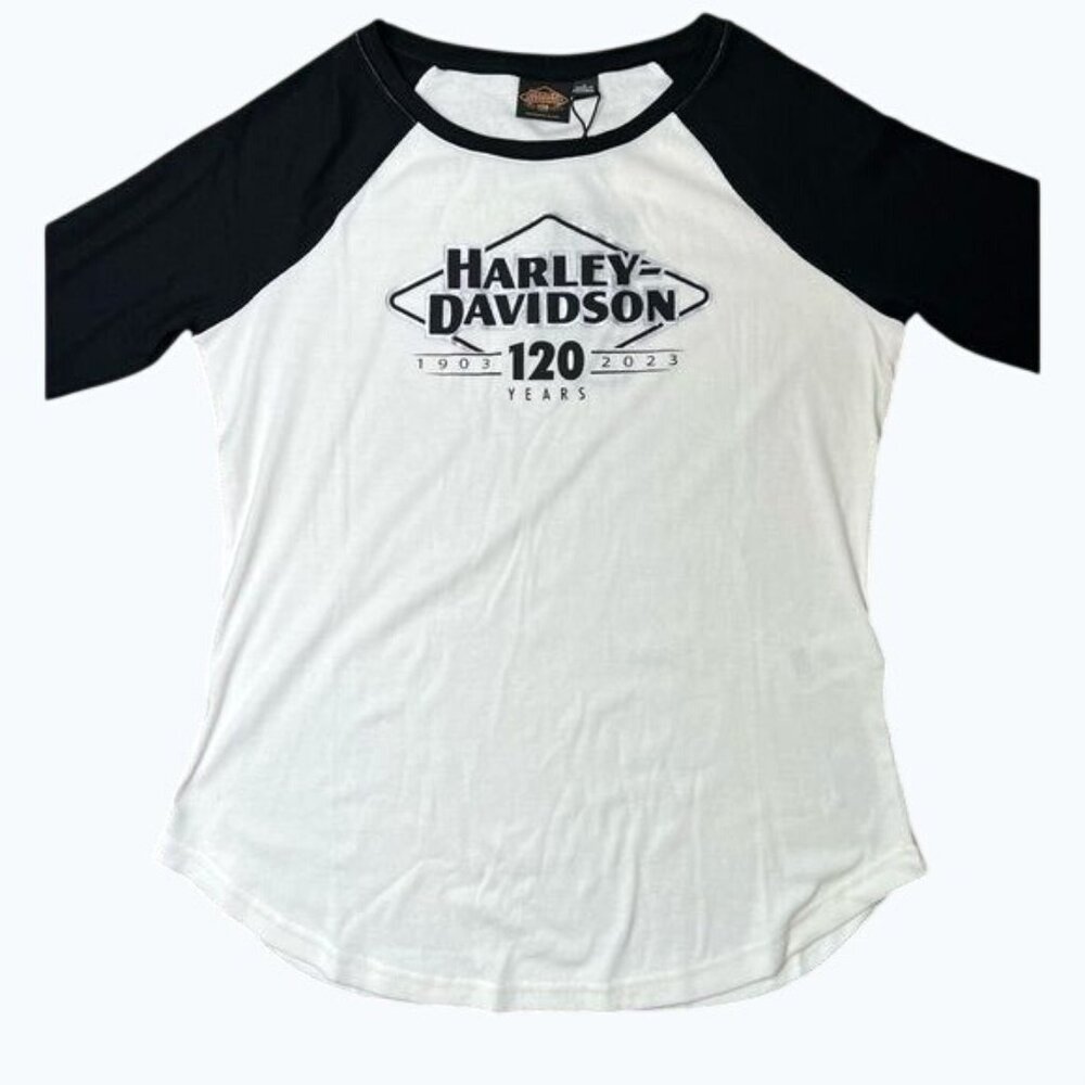 Harley-Davidson Womens 120th Anniversary Raglan Baseball Tee With 3/4 Sleeves L - Picture 8 of 15